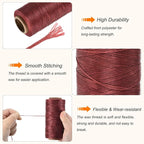 MECCANIXITY Waxed Thread,284 Yard 0.8mm 150D Flat Wax Thread Polyester Waxed String for Leather Sewing Hand Weaving Book Binding Home Decoration,Deep Red