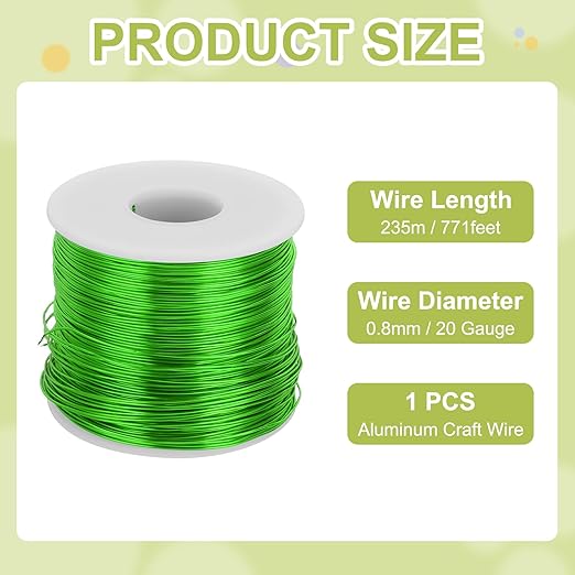 MECCANIXITY 20 Gauge Anodized Aluminum Craft Wire Bendable Bonsai Training Wire 771 Feet 0.8mm for Sculpting Crafts Wreath Floral Beading Jewelry Making, Green