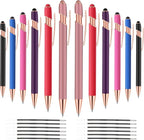 12 PCS 2 in 1 Stylus Ballpoint Pen with Stylus Tip, 1.0 mm Black Ink Metal Pen Stylus Pen for Touch Screens (Rose glod & 6 Colors)