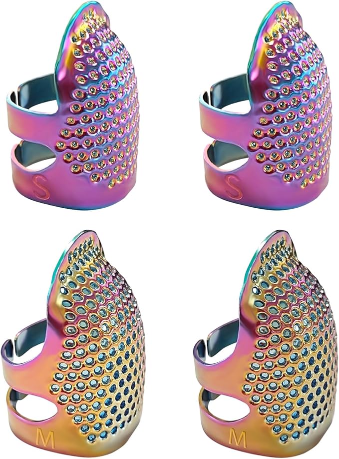 ZESION 4Pcs Sewing Thimbles, Adjustable Metal Thimbles for Hand Sewing Finger Protector, Quilting Craft Accessories for Knitting Needlework DIY Tools, Dazzling(2 Sizes, S/M)