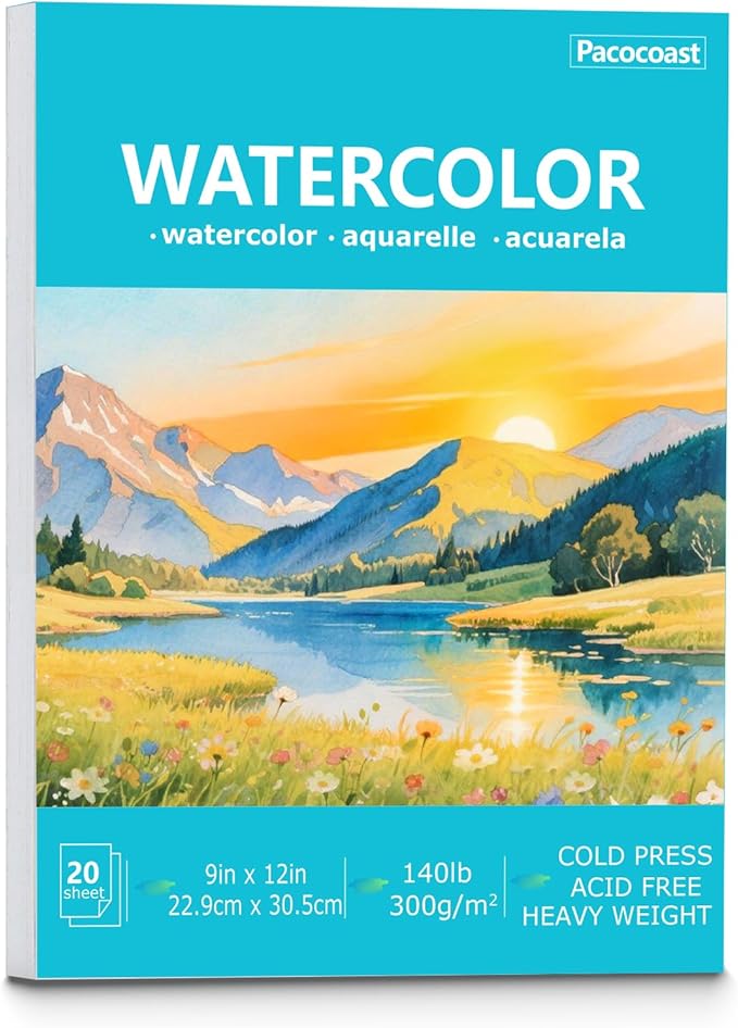Pacocoast Watercolor Paper, 9"X12" Cold Press Artist Sketchbook, (300gsm/140lb) Water Color Pads for Acrylic, Gouache & Pencil. Painting Drawing Paper Book, Art Supplies for Adults & Kids, Teal
