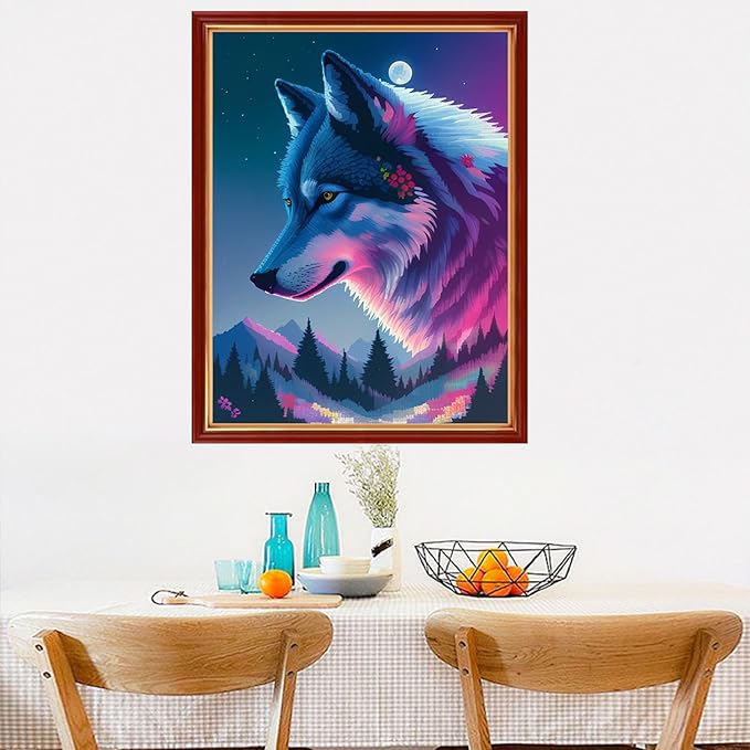 Dimensean Stamped Cross Stitch Kits Full Range of Embroidery Patterns Starter Kits for Beginners Adult or Kids DIY Cross Stitches Needlepoint Kits 11CT-Wolf King 15.7x19.7 inch