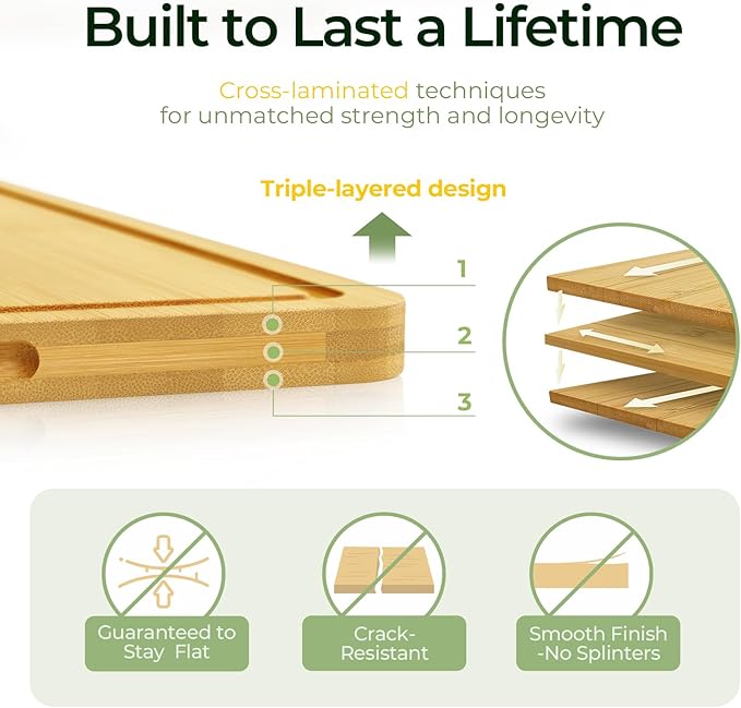 Kitchen Essentials Natural Bamboo Cutting Board XL With Durable, Knife-Friendly Surface & Deep Juice Groove – Perfect For BBQ(Pre Oiled, Natural)