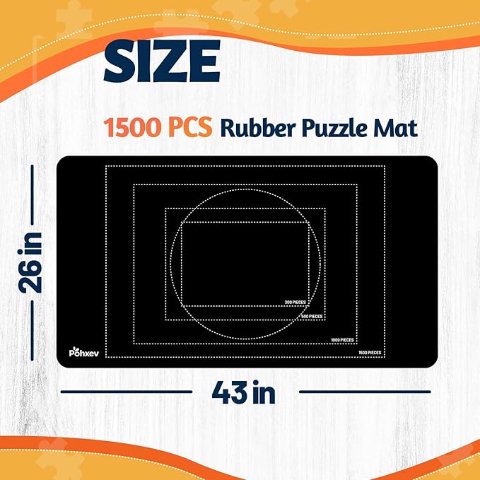 Jigsaw Puzzle Mat Roll Up, Portable Saver Pad 43” x 26” Up to 1500 Pieces, Puzzles Matt Rollup with Non-Slip Rubber Bottom & Smooth Top. (6 Puzzle Sorting Trays & 1 Storage Bag)