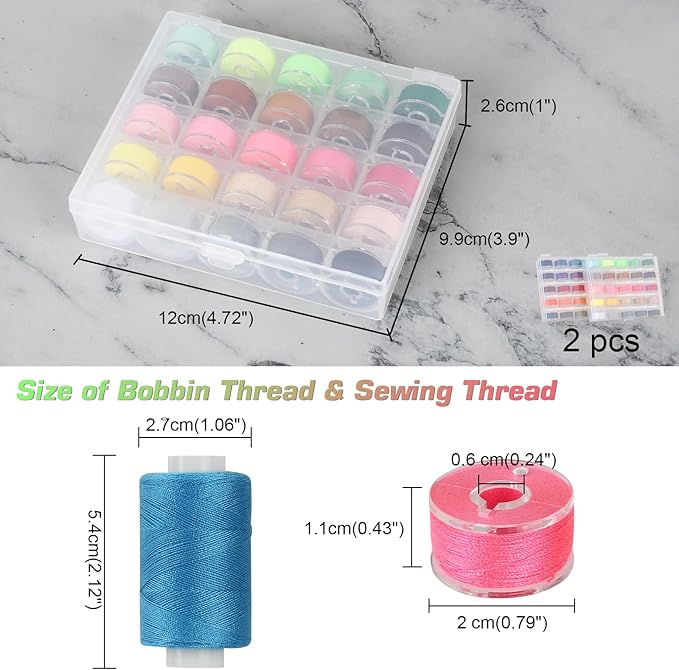 Blibly 100pcs Bobbins Sewing Threads Kit, 500 Yard Polyester Threads, Prewound Bobbins with Case, 50 Colors