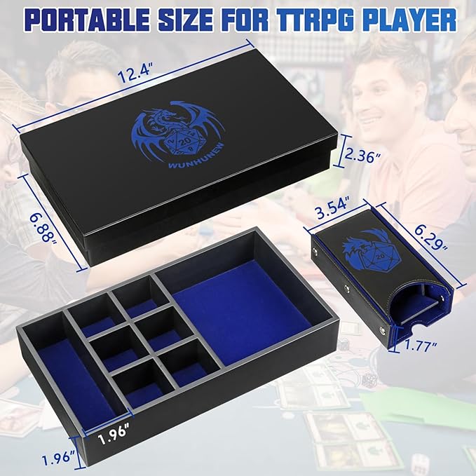 DND Dice Tray & Tower Storage Box, 4 in 1 D&D Dice Holder Case (Dice Rolling Tray, Dice Roller Tower, Dice & Miniature Storage), Great RPG Accessories Gifts for Dungeons and Dragons MTG DM & Player