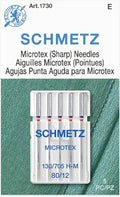 SCHMETZ Microtex Sharp Sewing Machine Needles - Quilting & Topstitching Supplies, Size 80/12, 5-Needle Card, Pack of 1