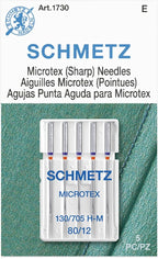 SCHMETZ Microtex Sharp Sewing Machine Needles - Quilting & Topstitching Supplies, Size 80/12, 5-Needle Card, Pack of 1