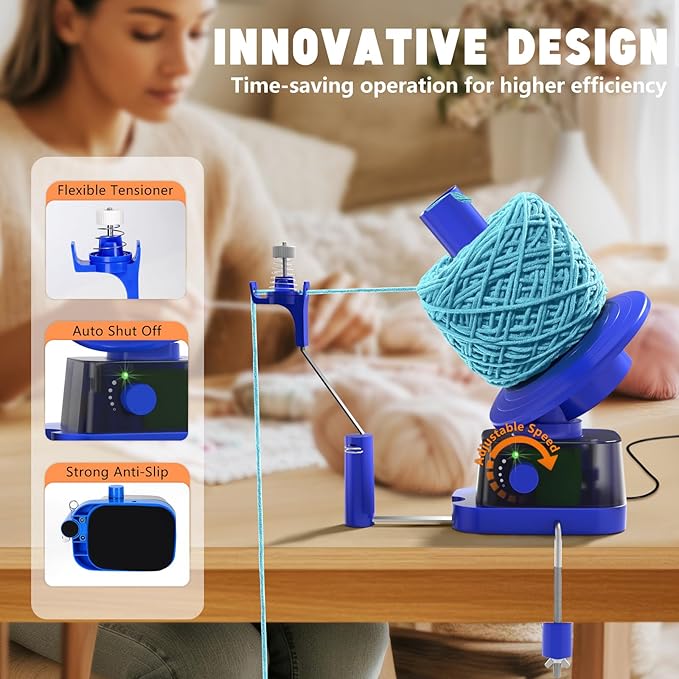 Yarn Winder and Swift, Electric Yarn Ball Winder & Swift Combo for Crocheting, Efficiently Cake with Strong Tension Adjustable Speed Up to 13 oz, Yarn Spinner Wool for Knitting Enthusiast (Blue)