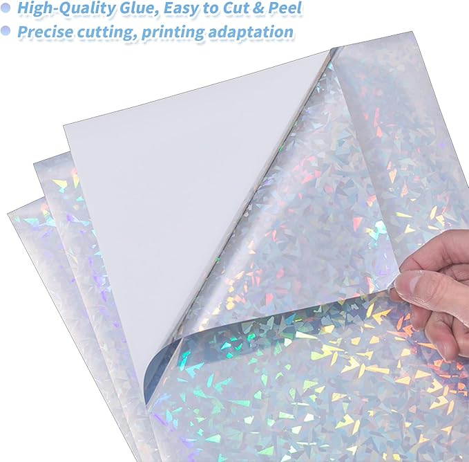 Printable Holographic Sticker Paper,20 Sheets 11 x 8.5''glass fragment Printable Waterproof Sticker,Rainbow Vinyl Sticker for Inkjet or Laser Printer