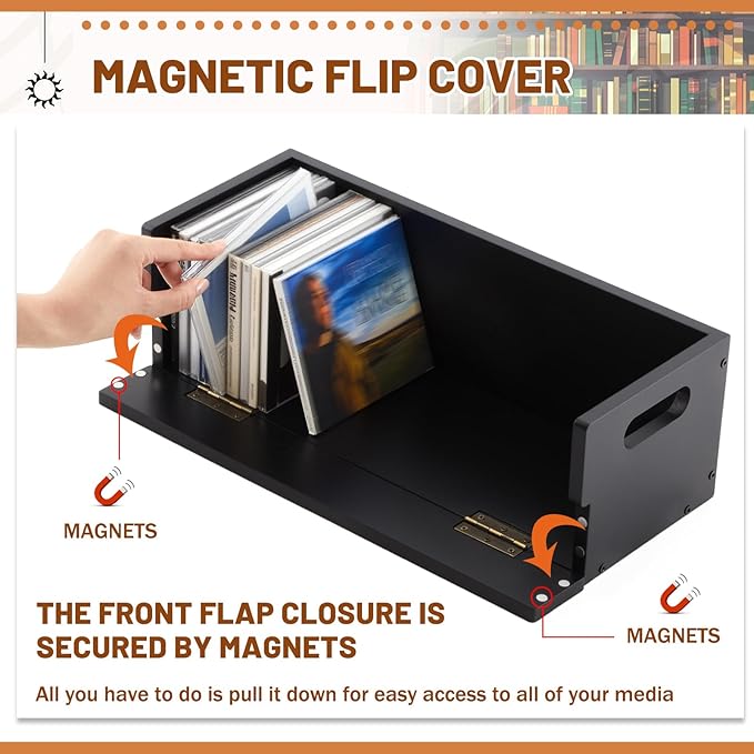 4 Set Wooden CD Storage Box Holder Shelf Cassette Tape Display Racks with Carrying Handles, Organizer Shelf for Movie Cases, DVDs, Each Set Can Store up to 36 Pcs CDs (Black)