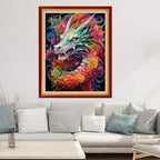 Joyhoor Cross Stitch Kits for Beginners Stamped Cross-Stitch Supplies Needlework preprint Embroidery Kits for Adults DIY Needlepoint Kits Embroidery Patterns 11CT-Colored Dragon Flower 16x20 inchs