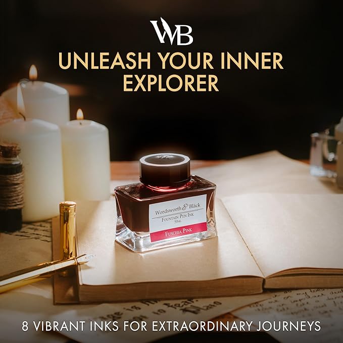 Wordsworth and Black Fountain Pen Ink Bottle (50 ml) Premium Luxury Edition, [Fuschia Pink] Fountain Pens Bottled Ink; Classic Designed Bottle Smooth Flow 50 ml