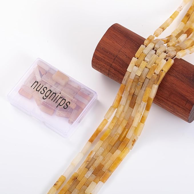 Natural Yellow Jade Rectangle Tube Beads 4x13mm 38cm/str Loose Semi Gemstone Stone Beads for Making Bracelets Necklace Earrings