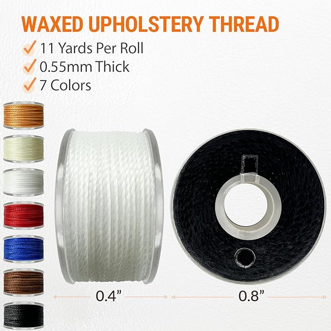 VONEEDL Heavy Duty Sewing Needles (11 PCS) & Waxed Thread (7 Colors) - Upholstery Repair Kit for Leather, Canvas, Quilting & More