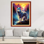 Joyhoor Cross Stitch Kits for Beginners Stamped Cross-Stitch Supplies Needlework preprint Embroidery Kits for Adults DIY Needlepoint Kits Embroidery Patterns 11CT-Sunrise Wolf 16x20 inchs