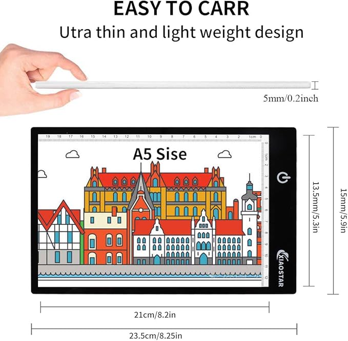Light Box Drawing Pad A5, Tracing Board with Micro USB Cord Charge Cable and Brightness Adjustable for Artists, AnimationDrawing, Sketching, Animation, X-ray Viewing (A5) Not Rechargeable