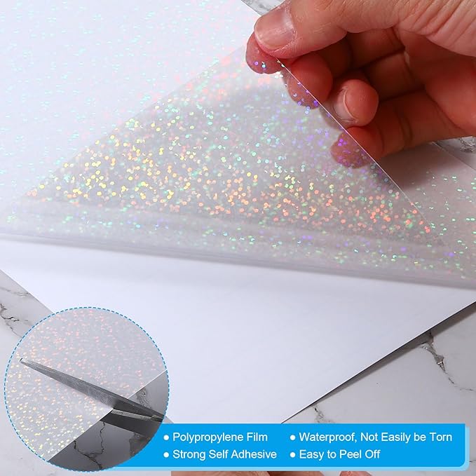 PATIKIL 8.3x5.8" Holographic Sticker Paper, 20Sheets A5 Polypropylene Self-Adhesive Transparent Waterproof Laminate Overlay Film for Photo Cards Scrapbook Decorations, Little Circle