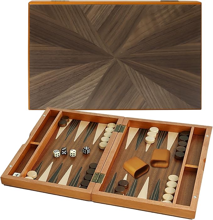 GSE Games & Sports Expert Premium Magnetic Wooden Folding Inlay Backgammon Board Game Set, Portable Travel Board Game (Focus- 11 Inches)