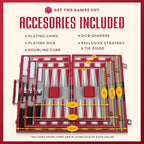 Get The Games Out Backgammon Set, Classic Board Game Case, 2 Players, Includes Strategy & Tip Guide, Perfect for Parties and Family Game Nights - Small, Red