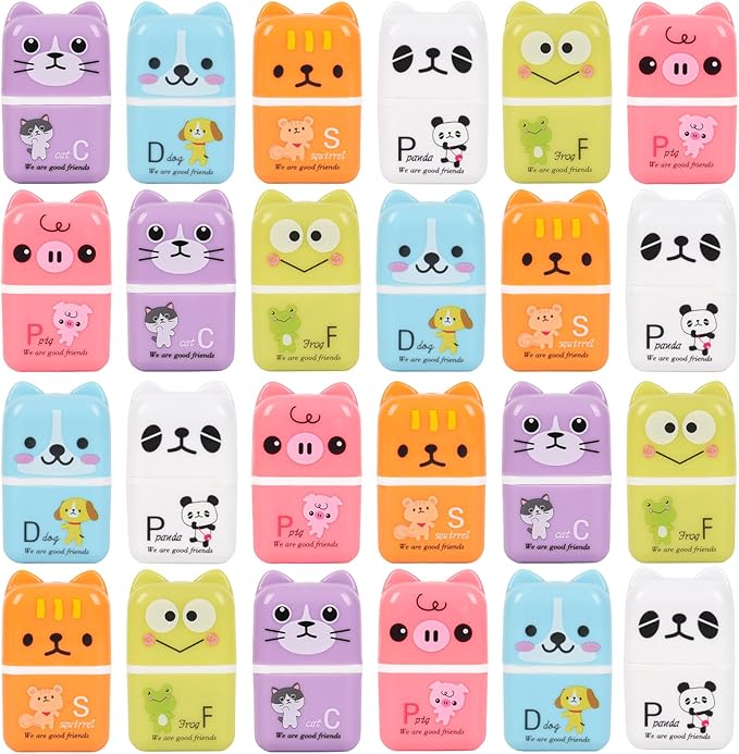 24 Pcs Cute Eraser for Pencils Cute Animals Eraser with Cover and Clean up Roller Kawaii Erasers for Kids Fun Erasers Back to School Supplies Kid Party Favors Gift