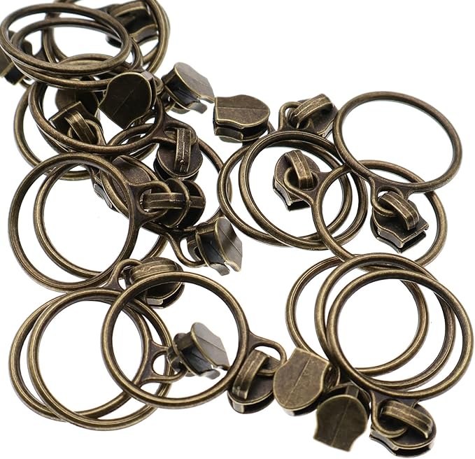 Leekayer #5 Antique Brass Metallic Nylon Coil Zippers by The Yard Bulk 10 Yards with Ring Pulls(Brown Tape with 25pcs Brass Sliders for DIY Sewing Tailor Craft Bag(Brown)