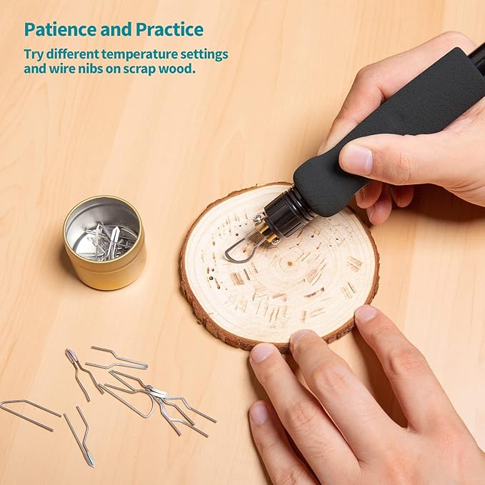 YIHUA 939-II Wood Burning Kit Station Pyrography Pen 250~750℃/482~1382℉ Temperature Adjustable with 20 Wire Nibs, 1 Stable Pen Holder, 2 Stencils, 2 Scrap Wood, 1 S/S Tweezers, and 1 Pliers (Blue)