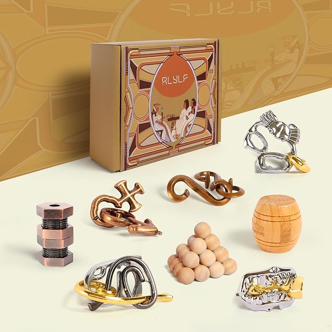 8 Pieces IQ Logic Training Brain Teaser Puzzles for Adults and Kids Family Games Party Favor Coffee Time Challenging Assembly and Disassembly Desk Toys