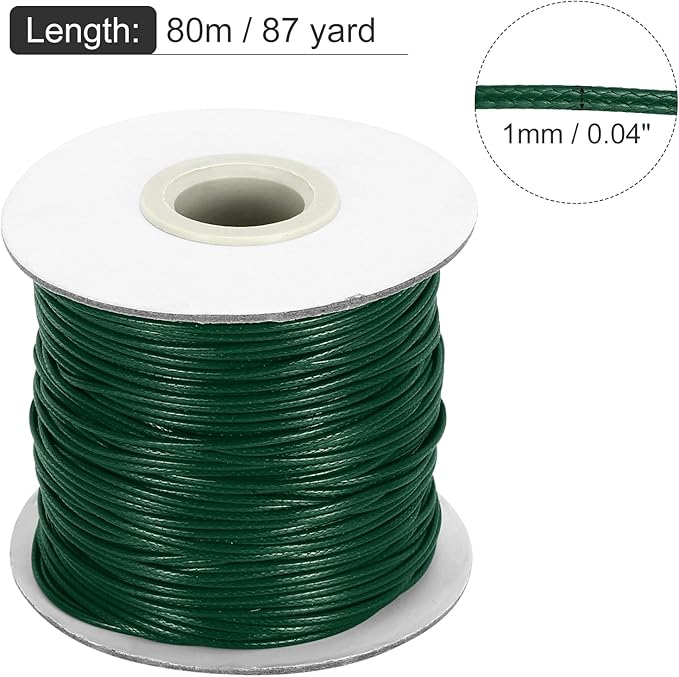 MECCANIXITY Waxed Cord 1mm Waxed Thread 87 Yard Wax String Leather Cord for Bracelet Making, Necklaces, Beading, Jewelry Making and DIY Crafts(Dark Green)
