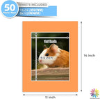 Mat Board Center, Pack of 50, 11x14 for 8x10 Mixed Color Mats - Acid Free, 4-ply Thickness, White Core - for Pictures, Photos, Framing