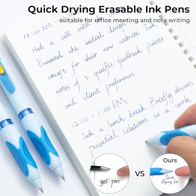 M&G 3 Pcs Retractable Erasable Gel Pens, 0.5 mm Blue Ink Gel Pen, Extra Fine Point Erasable Pen Make Mistakes Disappear, Premium Comfort Grip Note Taking and Crossword Puzzles