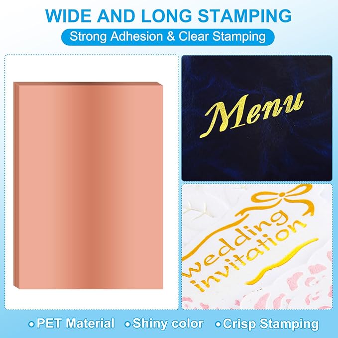 PATIKIL 11.7x8.3" Hot Stamping Foil Paper Sheet, 20 Sheets A4 Heat Transfer Hot Stamping Paper Foil for Leather DIY Logo Decor Craft Gift Package Scrapbook Card, Rose Gold