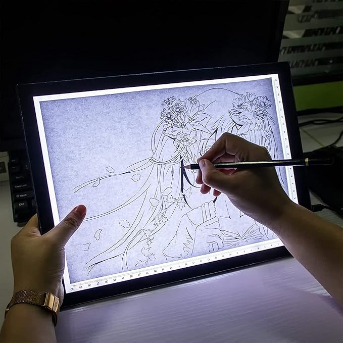 Light Box Drawing Pad, Tracing Board with Type-C Charge Cable and Brightness Adjustable for Artists, AnimationDrawing, Sketching, Animation, X-ray Viewing (A4) Not Rechargeable