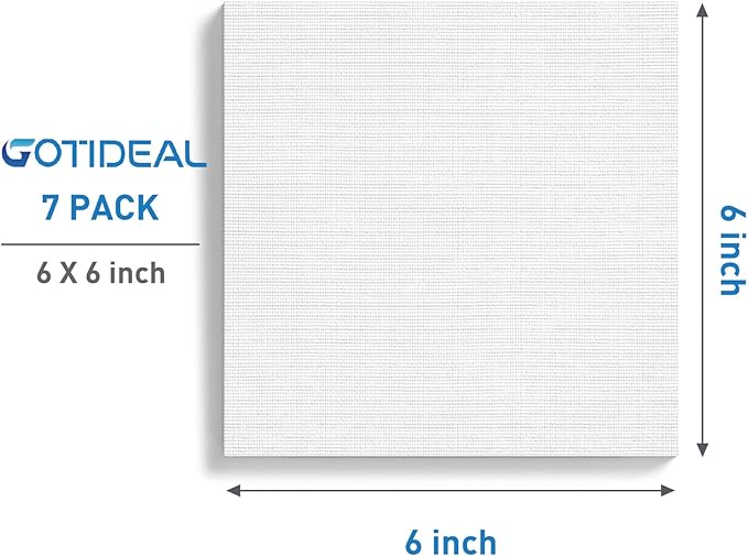 GOTIDEAL Stretched Canvases for Painting, 6x6" Inch Set of 7, Primed White - 100% Cotton Blank Art Square Canvas Boards for Painting for Acrylic Pouring, Oil Paint Dry & Wet Art Media