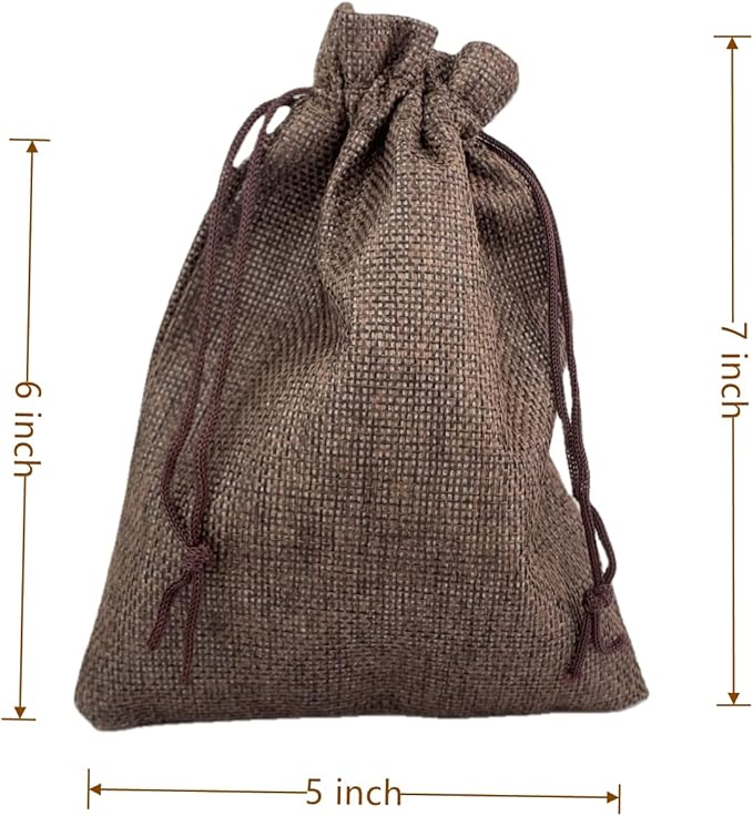 Palmhomee Pack of 25 Burlap Gift Bags with Drawstring Linen Jewelry Pouches Wedding Hessian Jute Bags for Birthday and Treat Pouches Party Wedding Favors Gift (5x7 Inch, Coffee)