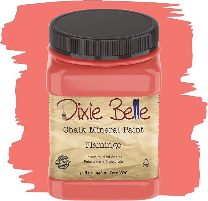 Dixie Belle Paint Company Chalk Finish Furniture Paint - Flamingo (32oz) - Matte Bright Coral Chic Chalk Mineral DIY Furniture Paint