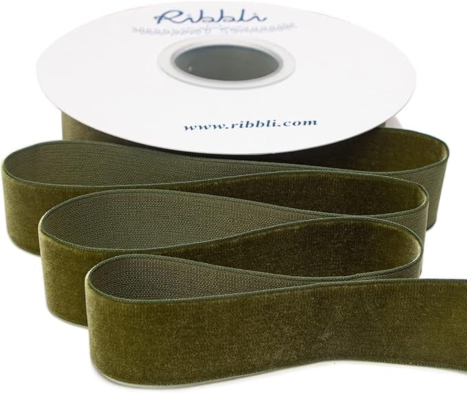 Ribbli Moss Green Velvet Ribbon,Polyester Velvet 1 Inches Continuous10-Yard Spool,Christmas Ribbon for Gift Wrapping,Floral Bouquets, Home Decor