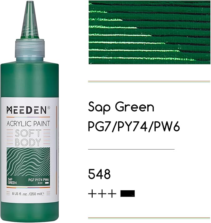 MEEDEN Soft Body Acrylic Paint: Sap Green Matte Finish - 250ml/8.45oz Bulk Acrylic Colors in Ergonomic Bottle - Fluid Flow Art Paints for Artists Canvas Painting