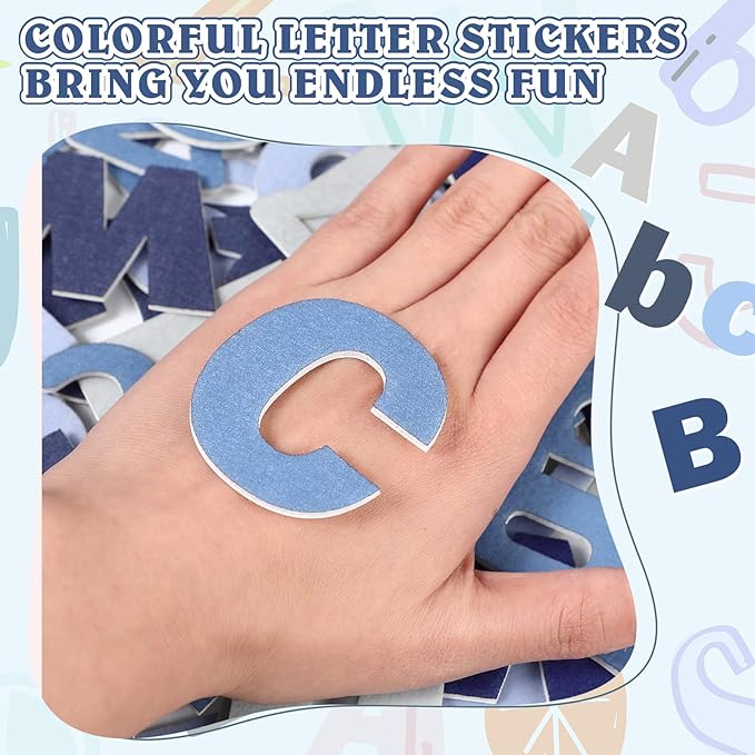 Breling 310 Pieces Felt Bulletin Board Letters Sticker with Number, 2" Bulk Self Adhesive ABC Upper Lowercase Sticky Letter for Christmas Gift Poster Bulletin Board Classroom(Blue Color)