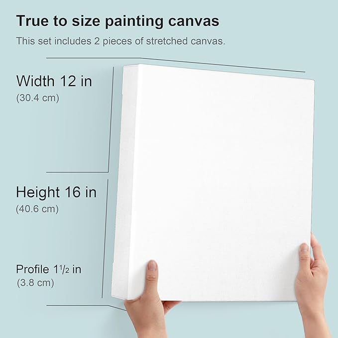 PHOENIX 12x16 Inch 2 Pack Gallery Canvas - 1.5 in Thick Canvases for Painting - Deep Edge 100% Cotton 11 Oz. Gesso Primed White Blank Professional Canvas Oil & Acrylic Paints