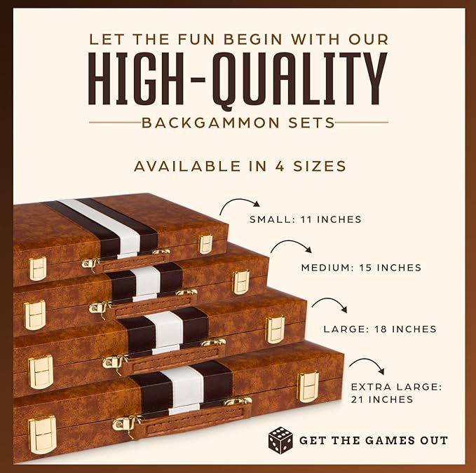 Get The Games Out Backgammon Set, Classic Board Game Case, 2 Players, Includes Strategy & Tip Guide, Perfect for Parties and Family Game Nights - Extra Large, Brown