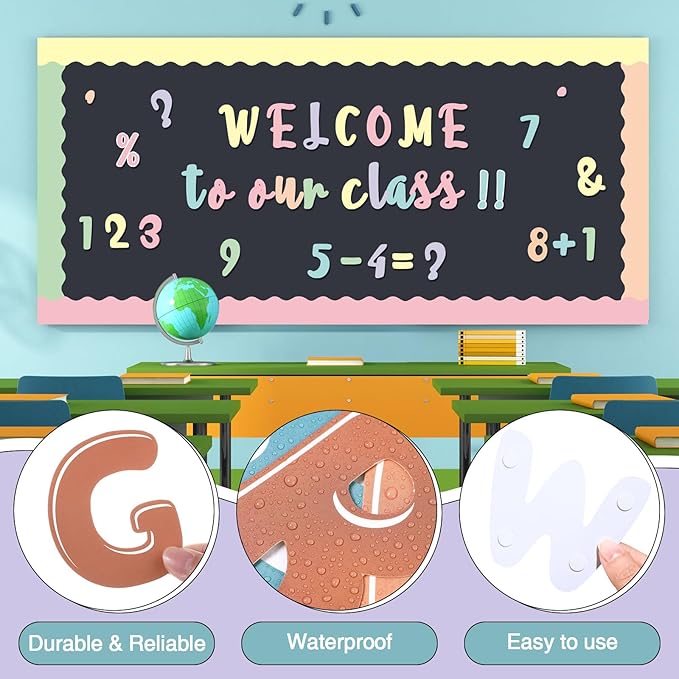 221 Pcs Bulletin Board Letters Round Alphabet Number Punctuation Symbol Combo Letter Cutouts Classroom Decoration for School Classroom Chalkboard Poster Board(Macaron Italic)