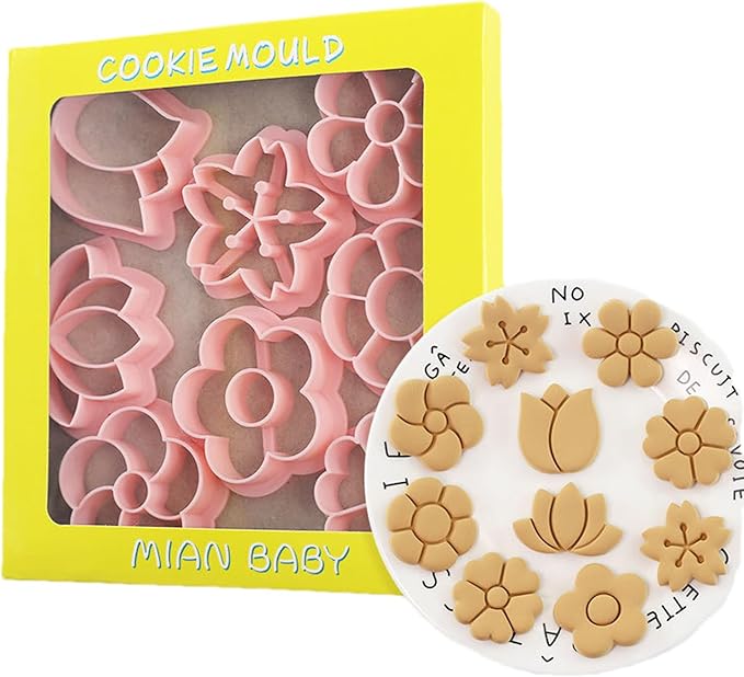 Flower Cookie Cutters Set, 3D Pressable Cookie Cutters Small Flower Biscuit Cutters Cake Baking Fondant Embosser Stamps Birthday Party DIY Cake Decorating Tools (flower)