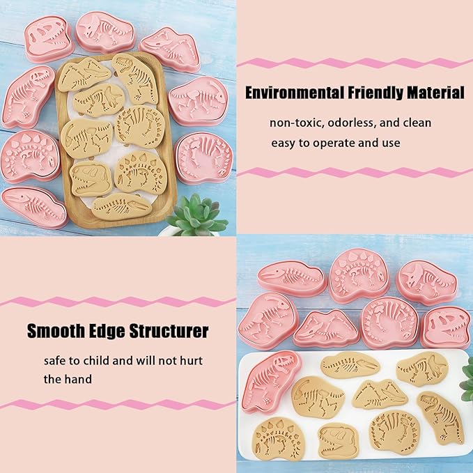 Cookie Cutters Set, 3D Plastic Cookie Cutter with Plunger Stamps Biscuit Cutters Cake Baking Fondant Embosser Stamps Cookie Molds for DIY, Kitchen, Birthday Party (dinosaur)