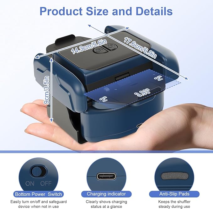 BEE&FLOWER Card Shuffler 2600mAh Rechargeable Auto-Stop Automatic Card Shuffler Low Noise Fits 1-2 Decks Compatible with Poker, UNO, Blackjack, Phase 10