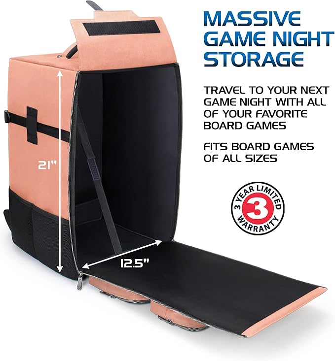 ENHANCE Collector's Edition Board Game Backpack - Reinforced Rigid Board Game Storage with Padded Shoulder Straps, Carrying Handle, and Accessories Pockets for Dice, Cards, More (Dragon Pink)