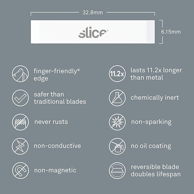 Slice 10535-CS Narrow Chisel Blades, Double Sided, Ceramic Blade Lasts 11x Longer Than Metal, Finger Friendly Edge, 24 Blades, White