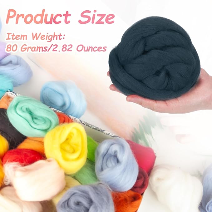 PATIKIL Wool Roving Yarn, 80G/2.82OZ Soft Felting Wool Pure Chunky Roving Yarn Bulk for Needle Felting Knitting Blanket Spinning Weaving DIY Craft, Gray Blue