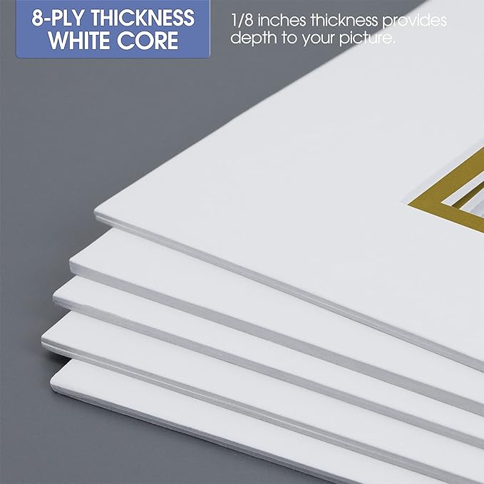 Golden State Art, 11x14 Double Mats for 8x10 - for Photos, Pictures, Frames - Acid-Free, 5 Pack, Off White Over Old Gold