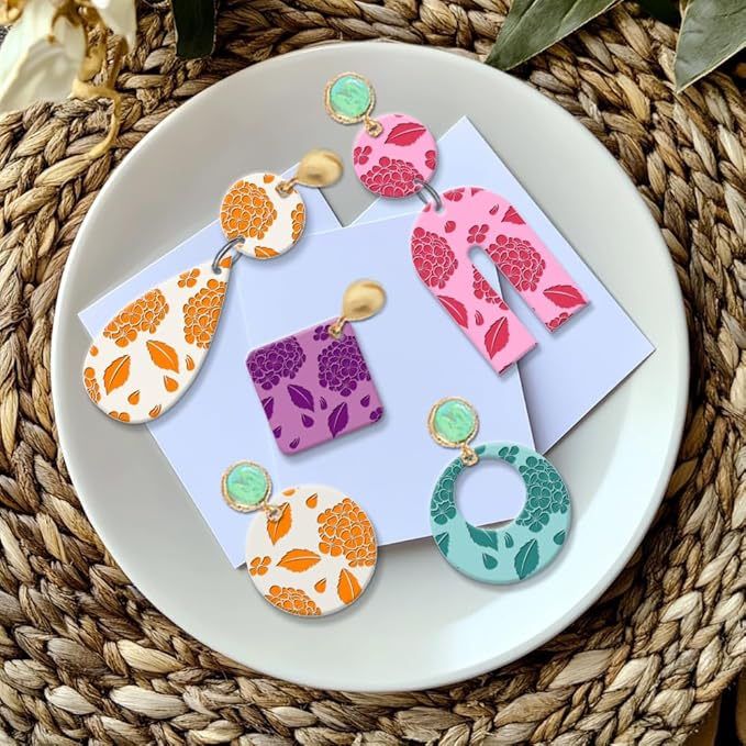 CHGCRAFT Hydrangea Texture Polymer Clay Texture Sheets Flowers Leaves Pattern Silicone Texture Stamp Clay Modeling Pattern Pad Texture Sheets for Polymer Clay Making Earrings Jewelry